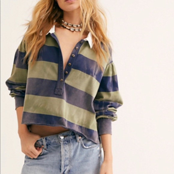 Free People Tops - Free People Vintage Wash Rugby Polo